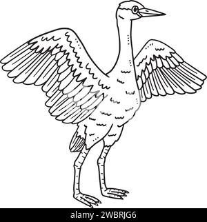 Crane Bird Isolated Coloring Page per bambini Illustrazione Vettoriale