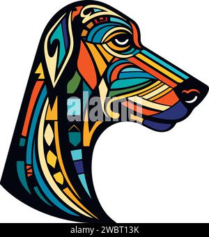 Antico lupo vettoriale ornamentale, illustrazione della testa di cane. Logo astratto della mitologia storica del cane o della testa di lupo. Ideale per la stampa o il tatuaggio. Illustrazione Vettoriale