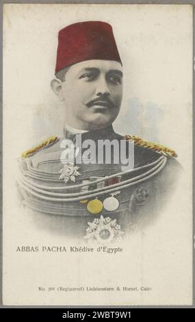 Portret van Abbas II, kedive van Egypte, anonimo, c. 1895 - nel o prima del 1905 fotografa parte di Reisalbum con foto di attrazioni turistiche in Grecia ed Egitto. Egypt Publisher: Cairo paper collotype ruler, Sovereign. testa-ingranaggio. Medaglie e altri marchi di onore militare Egitto Foto Stock