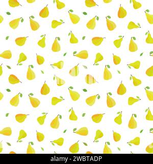 Carino modello vettoriale di frutto della pera. Consistenza della frutta senza cuciture. Pere su sfondo bianco. Illustrazione Vettoriale