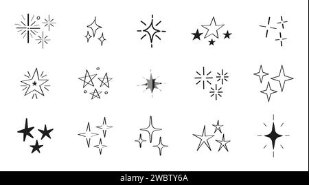 Stelle spaghetti, icone delle ombre a raffica solare vettoriale. Starburst, monocromi fuochi d'artificio. Grande collezione Sunburst di qualità superiore. Illustrazione Vettoriale