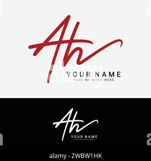 A, H, AH iniziali calligrafia o lettera scritta a mano logo per l'identità. Logo con firma, matrimonio, moda, floreale, botanico e disegnato a mano in stile Illustrazione Vettoriale