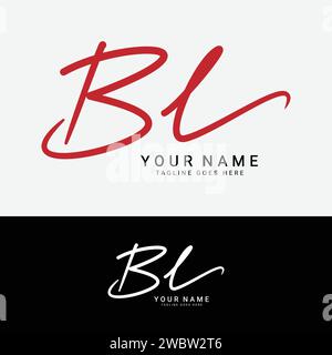 B, L, BL, scritta a mano iniziale o lettera scritta a mano logo per l'identità. Logo con firma, matrimonio, moda, floreale, botanico e disegnato a mano in stile Illustrazione Vettoriale