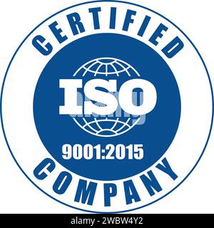 Certificato aziendale ISO 9001:2015 vettore blu, certificato di qualità Illustrazione Vettoriale