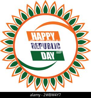 Happy Republic Day, Republic Day India, 26 gennaio, Festa della repubblica Indiana, striscione adesivo Happy Republic Day Illustrazione Vettoriale