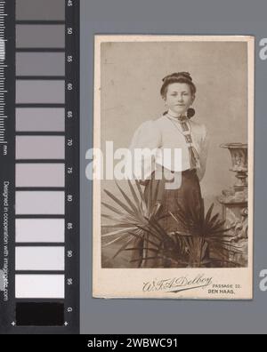 Ritratto di una giovane donna sconosciuta, Wilhelm Frederick Antonius Delboy, 1887 - 1914 Fotografia. Visita la carta baryta dell'Aia. adolescente di cartone, giovane donna, fanciulla. anonimo personaggio storico ritratto Foto Stock