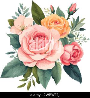 Un gruppo di rose ad acquerello eccellente e delizioso. Arte vettoriale Illustrazione Vettoriale