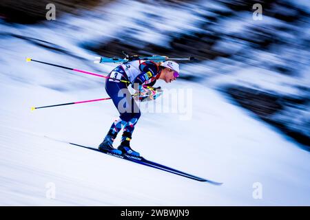 La norvegese Ingrid Landmark Tandrevold gareggia nella gara di sprint femminile della Coppa del mondo di biathlon, Ruhpolding, Germania, 12 gennaio 2024. (CTK Photo/Jarosla Foto Stock