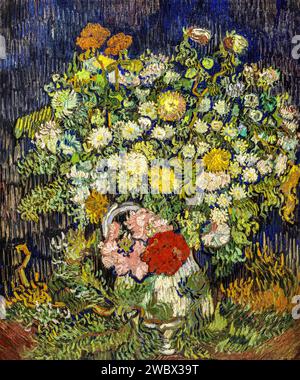 Bouquet di fiori in vaso, 1890 (Pittura) dell'artista Gogh, Vincent van (1853-90) Dutch. Illustrazione Vettoriale