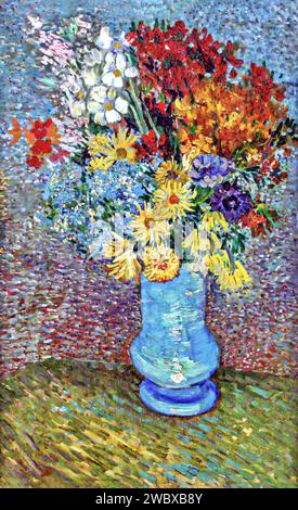 Flowers in a Blue Vase, c.1887 (Painting) dell'artista Gogh, Vincent van (1853-90) Dutch. Illustrazione Vettoriale