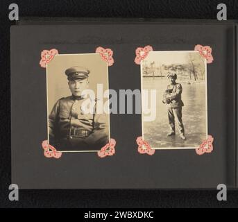 Due ritratti di soldati giapponesi sconosciuti, uno con il cane, Anonymous, 1937 - 1941 fotografare queste foto fanno parte di un album. La carta giapponese baryta gelatina argento stampa il soldato; la vita del soldato. anonimo personaggio storico ritratto Foto Stock