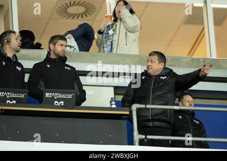 Swansea, Regno Unito. 12 gennaio 2024. Toby Booth, Head Coach degli Ospreys durante la partita della European Challenge Cup tra Ospreys e Perpignan allo Stadio Swansea.com di Swansea il 12 gennaio 2024. Questa immagine può essere utilizzata solo per scopi editoriali. Solo per uso editoriale. Credito: Ashley Crowden/Alamy Live News Foto Stock