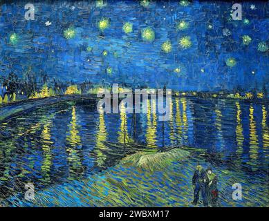 Notte stellata sul Rodano 1888 (Pittura) dell'artista Gogh, Vincent van (1853-90) Dutch. Illustrazione Vettoriale