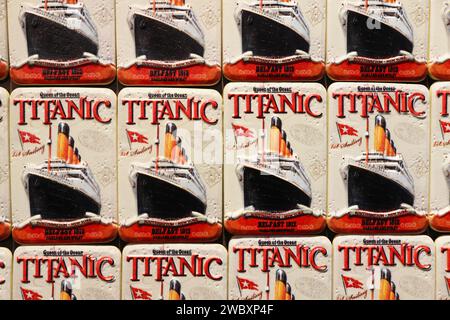 Titanic Belfast, un'attrazione turistica leader a livello mondiale che racconta la storia di RMS Titanic dal suo inizio fino alla sua tragica fine nel 1912, Regno Unito Foto Stock