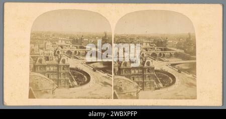 Vista della Senna, dei diversi ponti e probabilmente del quai de l'Hôtel-de-Ville di Parigi, Anonymous, stereografo di Parigi del 1850-1880. supporto fotografico del ponte di stampa albumen in città attraverso il fiume, il canale, ecc.. Parigi Foto Stock