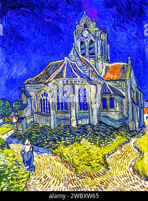La chiesa di Auvers-Sur-Oise, vista dal guetero, 1890 (Pittura) dell'artista Gogh, Vincent van (1853-90) olandese. Illustrazione Vettoriale