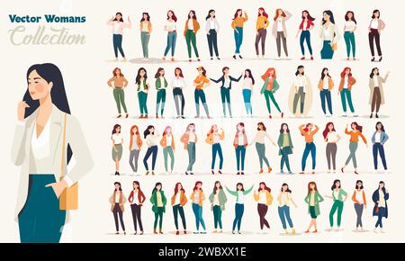 Collezione Young Beautiful Vector Woman figures. Serie di ragazze vettoriali. Illustrazione Vettoriale