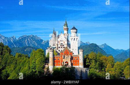 castello Neuschwanstein, fine estate, autunno, Baviera, Germania, Europa Foto Stock