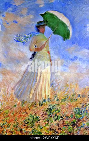 Woman with a parasol turned to the right 1886 (Painting) by Artist Monet, Claude (1840-1926) French. Illustrazione Vettoriale