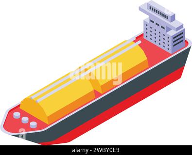 Icona di spedizione delle navi marittime vettore isometrico. Serbatoio gas gnl. Tubo carburante Illustrazione Vettoriale