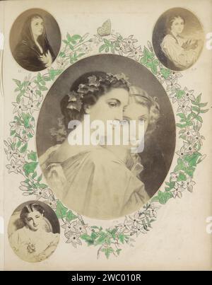 Produzione fotografica di (presumibilmente) una stampa raffigurante due giovani donne con decorazioni per capelli, c. 1850 - c. 1870 Fotografia parte di album con foto di luoghi e paesaggi in Inghilterra e di arte. Giornale inglese. supporto fotografico albume stampa donna adulta Foto Stock