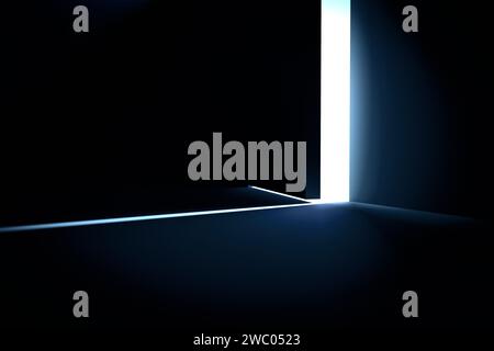 Luce brillante in una stanza buia grazie a una porta leggermente aperta. Foto Stock