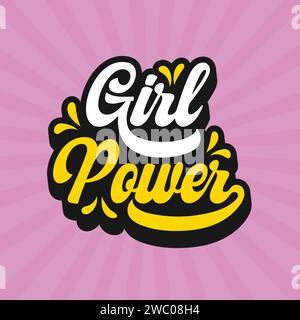 Illustrazione di lettere vettoriali per frasi Girl Power per il design della t-shirt. Lettering retro girl power. slogan femminista anni '70 per t-shirt, poster, saluto ca Illustrazione Vettoriale