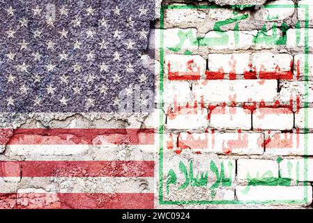 Flag US vs Houthi movimento Traduci Dio è la più grande morte per l'America morte per Israele Una maledizione sugli ebrei Vittoria all'Islam Foto Stock