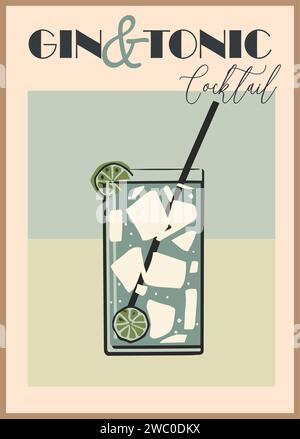 Stampa colorata Gin e Tonic Classic cocktail. Illustrazione Vettoriale