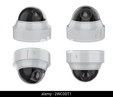 set di rendering 3d di telecamere di sicurezza o telecamere cctv isolate su bianco Foto Stock