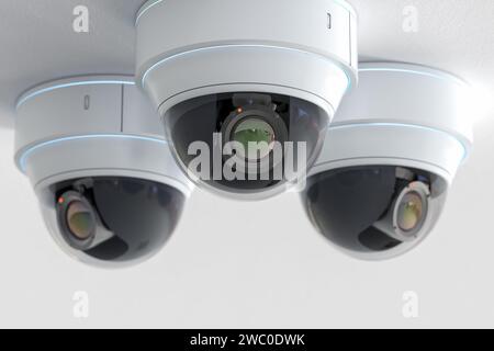 gruppo di rendering 3d di telecamere di sicurezza o telecamere cctv a soffitto Foto Stock