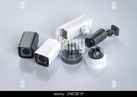 set di rendering 3d di telecamere di sicurezza o telecamere cctv Foto Stock