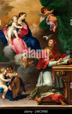 Madonna col bambino con S. Gregorio - olio su tela - Carlo Benna - XVIII secolo - Reggio Emila, chiesa di San Prospero Foto Stock