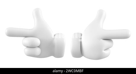 Mano emoji bianca che mostra o indica il gesto isolato. Set di icone, simboli, segnali e segnali diversi. rendering 3d. Foto Stock