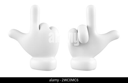 Mano emoji bianca che si presenta o indica il gesto isolato. Set di diverse icone, simboli, segnali e segni dei gesti di tocco. rendering 3d. Foto Stock