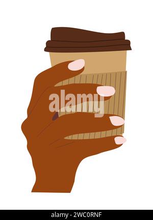 Tazza di caffè monouso con presa per mano femminile Illustrazione Vettoriale