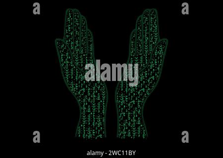 Mano di preghiera, illustrazione disegnata a mano. Vintage Halftone Vectors stile retro sfondo nero. Illustrazione vettoriale Illustrazione Vettoriale