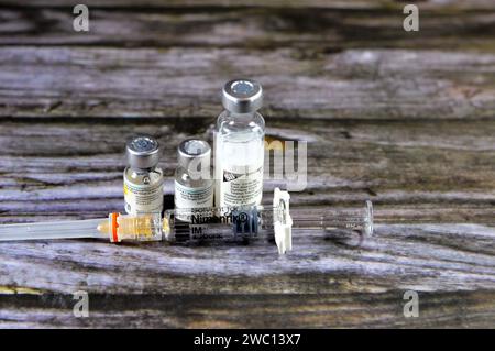 Cairo, Egitto, 11 gennaio 2024: Vaccino Nimenrix, polisaccaride purificato contro la meningococcica invasiva causata dal batterio Neisseria meni Foto Stock