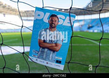 13 gennaio 2024; Coventry Building Society Arena, Coventry, Inghilterra; EFL Championship, Coventry City contro Leicester City; il programma di partite di oggi in rete con il campo e si trova in sottofondo credito: Action Plus Sports Images/Alamy Live News Foto Stock