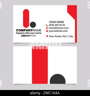 Modello di biglietto da visita rosso e nero con lettera arrotondata L icona del logo su sfondo grigio chiaro Illustrazione Vettoriale