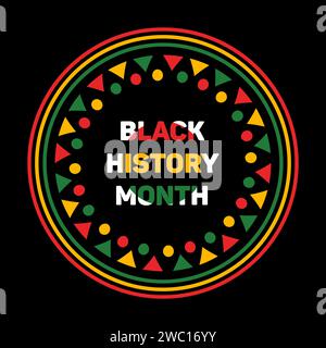Black History Month. Striscione quadrato luminoso. Illustrazione vettoriale. Lettere con motivo etnico astratto. Afroamericana. Il concetto di lotta Illustrazione Vettoriale