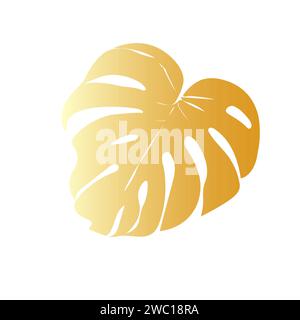 Foglie tropicali di monstera dorata, foglie di Monstera verdi, piante della giungla. Silhouette in foglia monstera per logo o carta, design a libro. Illust vettoriale Illustrazione Vettoriale