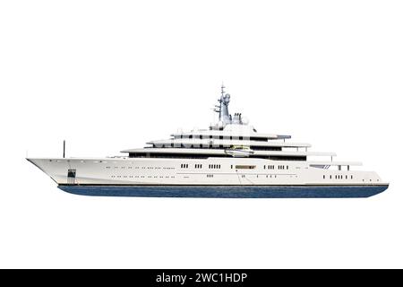 Super yacht di lusso isolato su sfondo bianco. Grande mega yacht. Yacht a motore. Foto Stock