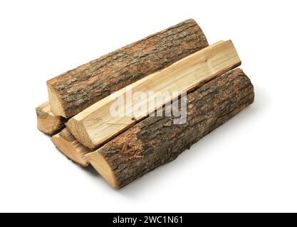 Pila di legna da ardere isolata su un bianco Foto Stock