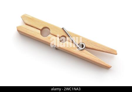 Vista dall'alto di un singolo piolo di legno isolato su bianco Foto Stock