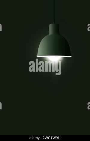 Lampadina con luce di colore verde scuro con spazio a parete in sfondo vintage Foto Stock