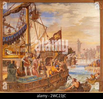 VICENZA, ITALIA - 7 NOVEMBRE 2023: L'affresco dell'arrivo del corpo di San Lucia a Venezia nella chiesa di Santa Lucia di Rocco Pittaco (1862). Foto Stock