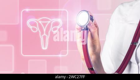 Concetto ginecologico. Salute delle donne, fertilità, utero, diagnostica ormonale, controllo Foto Stock