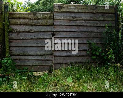 Wicket e recinzione contro l'erba verde. Recinzione in giardino. Foto Stock