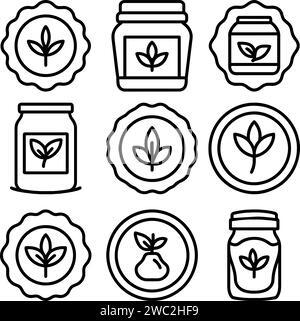 Set vettoriale di icone della linea alimentare naturale vegana Illustrazione Vettoriale